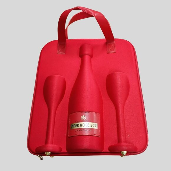 Piper Heidsieck Champagne Hard Shell Bottle & 2 Glasses Red Travel Case France - Picture 1 of 8